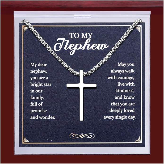 TEN MIRO S925 Sterling Silver Cross Necklace for Men Solid Sterling Silver Cross Pendant Necklace Boys Mens Cross Necklace Jewelry Gifts with Box & Card Birthday Anniversary Christmas Father's Day