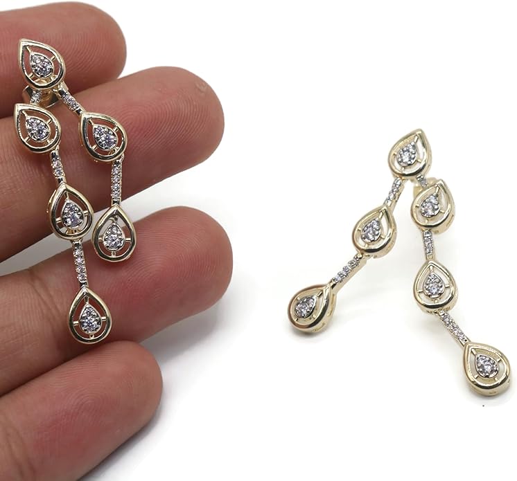 Gold Plated Drop Earrings with Teardrop CZ Stones – Elegant Sparkling Statement Earrings for Women.EAR0029