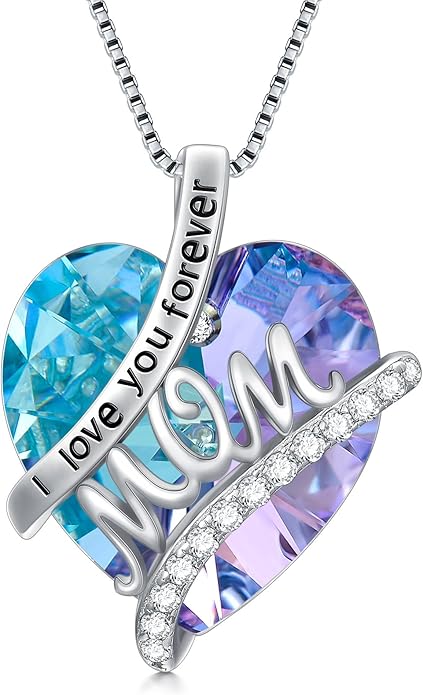 Mothers Day Gifts for Mom s925 Sterling Silver I Love You Forever Love Hear Mon Pendant Necklace with 12 Birthstone Jewelry Birthday Christmas Gifts for Women Grandma Mom Nana From Duaghter Son