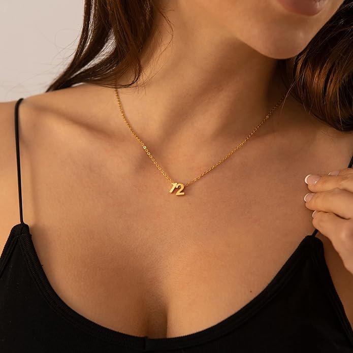 Number Necklace for Women Dainty 18K Gold Plated Pendant Necklace Charm Birth Month Personalized Jewelry Birthday Gift