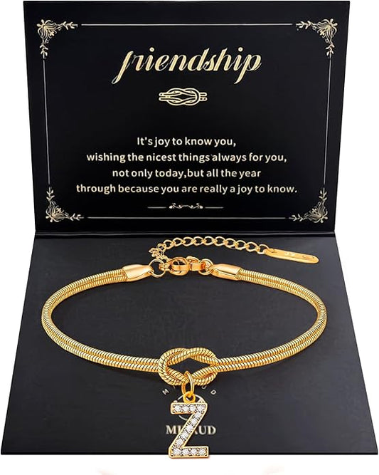 Friendship Bracelet for Women Gold Initial Bracelets 14K Gold Plated Knot Letter A-Z Initial Bracelet for Women Dainty Forever Layered Chain Bracelets Jewelry Birthday Gift for Best Friend