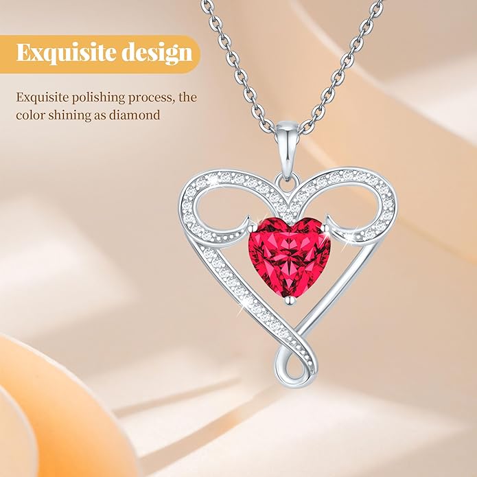 Yuelove Infinity Necklace for Women, 925 Sterling Silver Heart Necklace with 5A Zircon, White Gold Plated Adjustable Chain, Gift for Valentine's Day, Birthday, Anniversary for Wife, Girlfriend, Mom