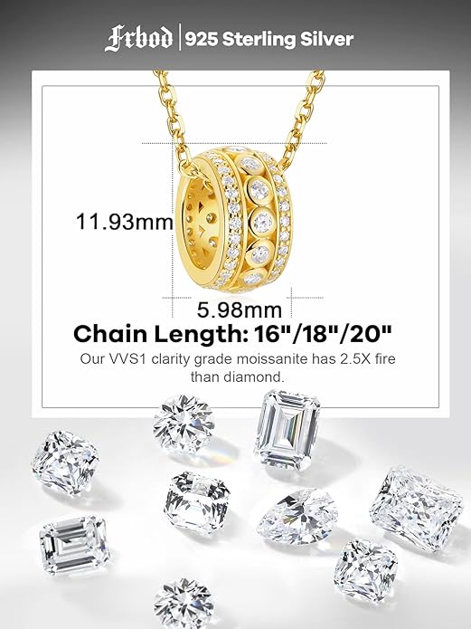 D Color 0.53ct/1.24ct/1.72ct/1.2ct Moissanite Necklace for Women Men, 925 Sterling Silver Chunky Circle/Triangle/Square Pendant, Birthday Christmas Valentines Jewelry, 16-20 Inch Box Chain Adjustable