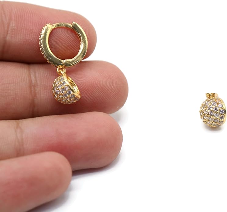 Gold Tone Ball Dangle Hoop Earrings for Women – Crystal-Encrusted Charm, 25mm Drop Length, Lightweight Party Jewelry.KT0012