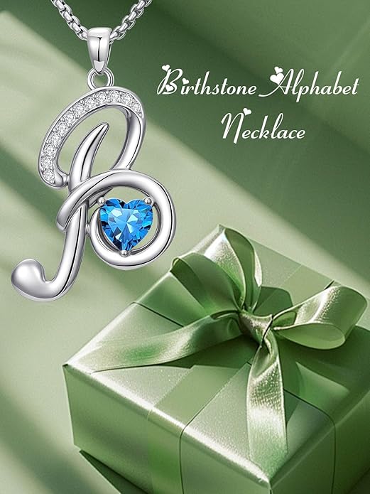 Christmas Gifts for Women Alphabet A to Z Initial Birthstone Pendant Necklaces for Women - 18k White Gold Plated Personalized Name Jewelry Valentine Mothers Day Birthday Gifts for Women Her Girlfriend