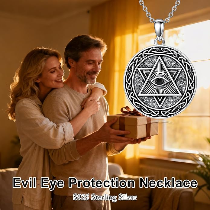 Evil Eye Necklace 925 Sterling Silver Nazar Eye Pendant Necklace Protection Amulet Jewelry Gifts for Women Men