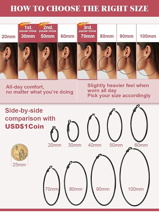 FOCALOOK 14K Gold Plated Lightweight Large Hoops| 2mm Thin Hoop Earrings for Women 30/40/50/70/100mm