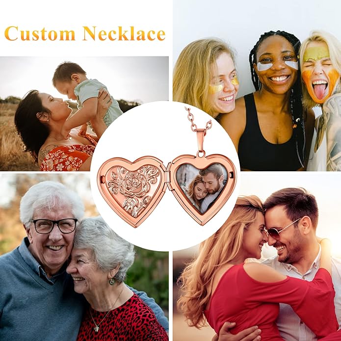 Supcare Locket Necklace That Holds Pictures-Engraved Photo Pendant Custom Jewellery Gifts for Men Women (with Jewellery Gift Box)
