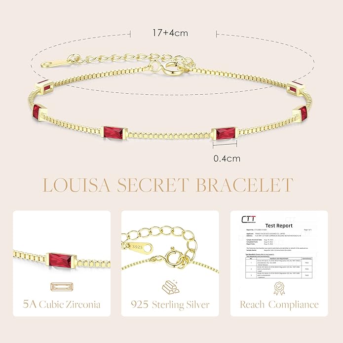 LOUISA SECRET Birthstone Bracelets for Women, 925 Sterling Silver Dainty Simple Women Charm Link Bracelet, Birthday Anniversary Jewelry Gifts for Women Wife Mom Her