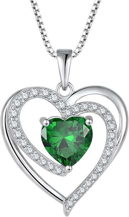 FJ Love Heart Necklace for Women 925 Sterling Silver Birthstone Pendant Anniversary Birthday Jewelry