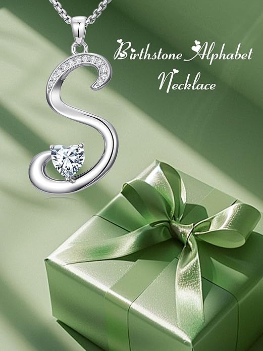 Christmas Gifts for Women Alphabet A to Z Initial Birthstone Pendant Necklaces for Women - 18k White Gold Plated Personalized Name Jewelry Valentine Mothers Day Birthday Gifts for Women Her Girlfriend