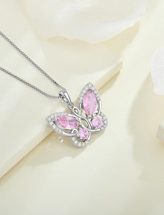 STARCHENIE Butterfly Pendant Necklace for Women 925 Sterling Silver Birthstone Butterfly Jewelry Gifts
