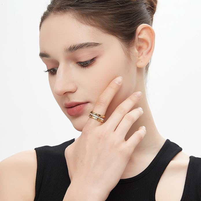 HOSICRON Gold Stackable Rings for Women Non Tarnish, Dainty Stackable 18k Gold Plated CZ Cubic Zirconia Rings, Gold Knuckle Women Rings Set
