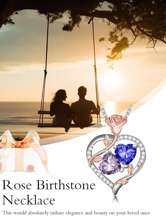 Christmas Gifts for Women Rose Heart Birthstone Pendant Necklace I Love You Forever Jewelry Valentine Mothers Day Birthday Gifts for Women Her Wife Girlfriend
