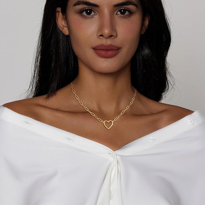 Heart Necklace for Women Gold/Silver Plated Trendy Heart Choker Lover Pendant Hypoallergenic Fashion Gold/Silver Necklace for Women Love Jewelry Gift for Women Girlfriend