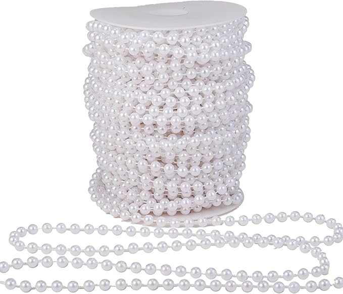 YoungJewl 6mm Crafts Faux Pearl Beads Garland Pearl Bead Roll Strand of Pearls to Decorate Floral Centerpieces Wedding Party Favor Christmas Tree(82 Feet White)