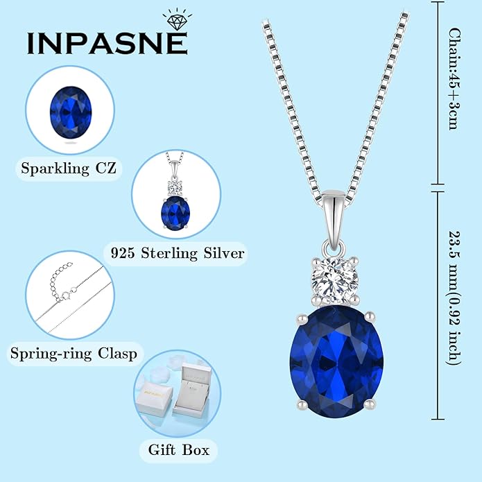 Birthstone Necklace for Women 925 Sterling Silver Oval Cut Cubic Zirconia Pendant Jewelry Gifts for Her