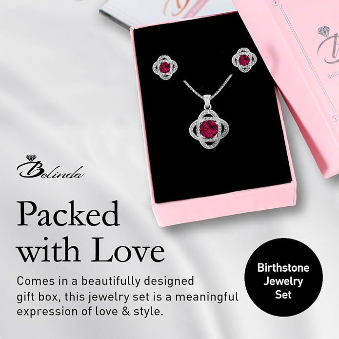 Women 925 Sterling Silver Cute Love Knot Sparkling Gemstone Push Back Stud Earrings Hanging Pendant Necklace Beautiful Fine Jewelry Accessory Set, 1.65 Carat