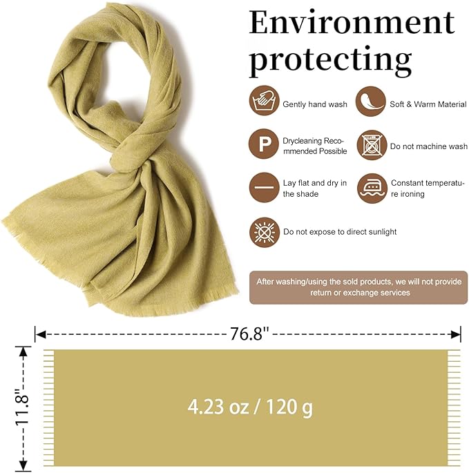 WASALUYA Wool Scarf for Women & Men, 100% Wool Scarves Wrap Shawl with Tassels, Elegant Soft Winter Scarf for Fall and Winter