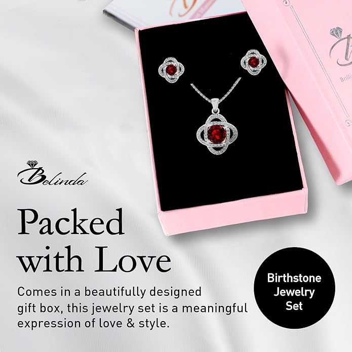 Women 925 Sterling Silver Cute Love Knot Sparkling Gemstone Push Back Stud Earrings Hanging Pendant Necklace Beautiful Fine Jewelry Accessory Set, 1.65 Carat