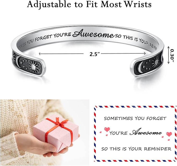TONY & SANDY Inspirational Bracelets for Women Teen Girls Personalized Gifts for Daughter Granddaughter Mom Sister Friends Stainless Steel Engraved Cuff Birthday Easter Christmas