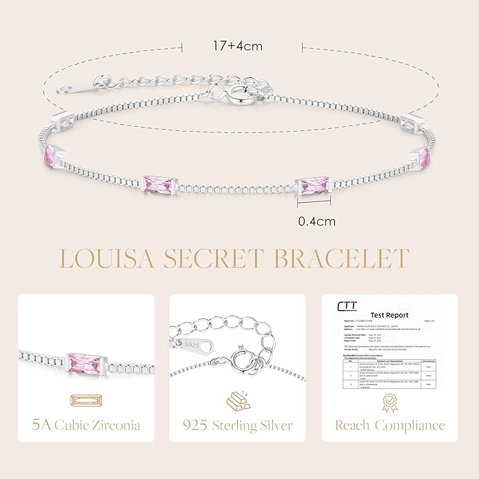 LOUISA SECRET Birthstone Bracelets for Women, 925 Sterling Silver Dainty Simple Women Charm Link Bracelet, Birthday Anniversary Jewelry Gifts for Women Wife Mom Her
