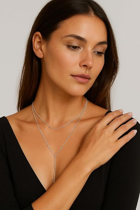 14K Gold Plated Y Necklace for Women – Dainty Lariat Long Pendant Chain, Layered Drop Necklace for V Neck Dress, Simple Sexy Cleavage Jewelry Gifts for Women