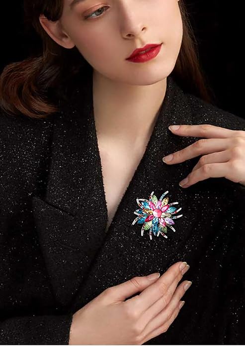 Rhinestone Sunflower Brooch Pin Red Pink Flower Brooch Stylish Crystal Brooch Elegant Clothing Hat Bag Accessories Jewerly for Women