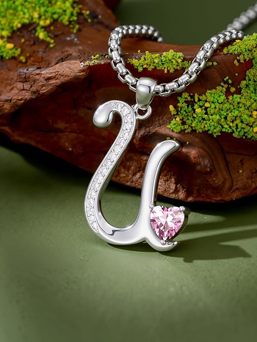 Christmas Gifts for Women Alphabet A to Z Initial Birthstone Pendant Necklaces for Women - 18k White Gold Plated Personalized Name Jewelry Valentine Mothers Day Birthday Gifts for Women Her Girlfriend