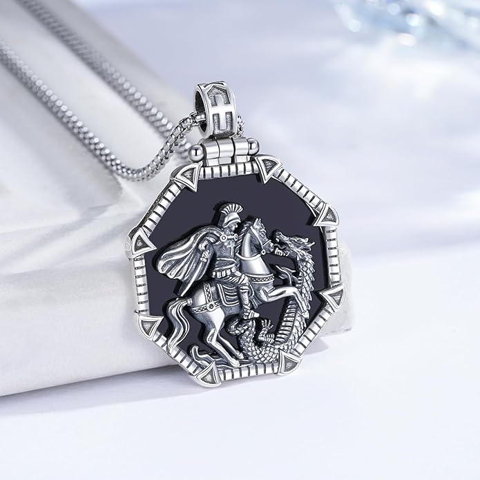 Taioiat Saint Necklace 925 Sterling Silver St Necklace Amulet Pendant Jewelry Religious Gift for Men Women