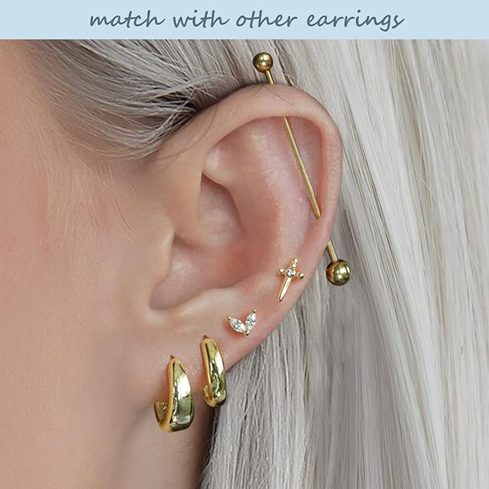 Gold Huggie Hoop Earrings Set for Women Small Chunky Gold Silver Earrings 14K Gold Filled Hypoallergenic Trendy Jewelry Dainty Huggie Earrings