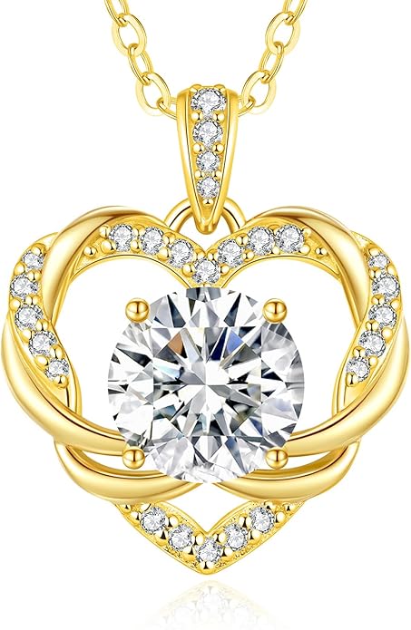 OOBEE Moissanite Heart Necklace for Women 925 Sterling Silver Fine Jewelry Twist Pendant, Valentine Anniversary Birthday Gift for Wife, Mom, Girlfriend