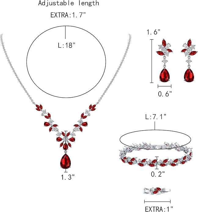 EleQueen Women's Wedding Bridal Jewelry Set for Brides Bridesmaids, Silver/14K Gold/Rose Gold Plated Cubic Zirconia Teardrop Necklace Dangle Earrings Bracelet Sets for Party Prom