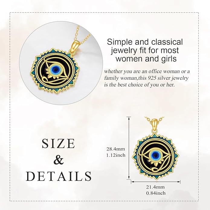 Evil Eye Necklace 925 Sterling Silver Evil Eye Pendant Necklace Greek Protection Jewelry Gifts Lucky Necklace for Women Men