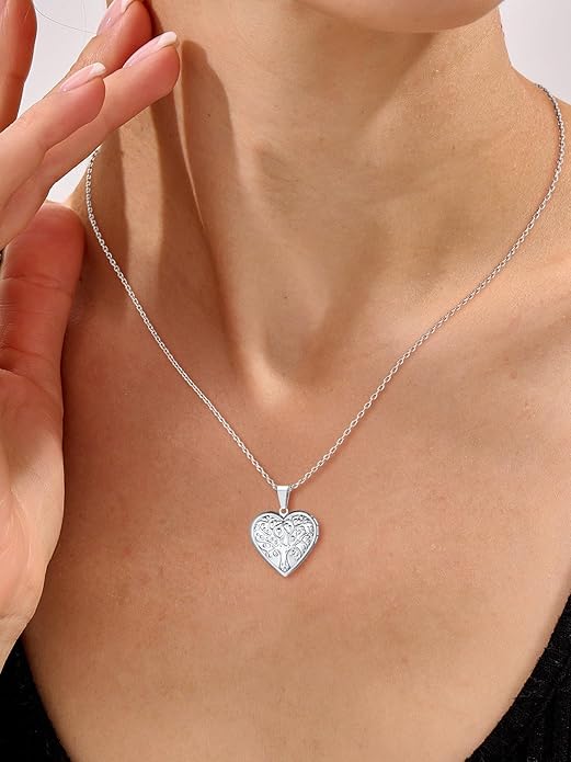U7 Women Locket Necklace Platinum 14K Gold Photo Lockets that Hold Picture,Chain 20 Inch Personalized Gift Custom Love Heart Image Necklaces
