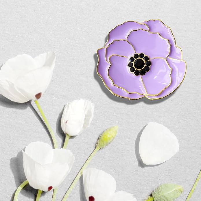 Poppy Flower Brooch - Memorial Day Veterans Day Armistice Day Pins - Remembrance Jewelry Gift Flower Pin for Women Mom Stepmother Grandma