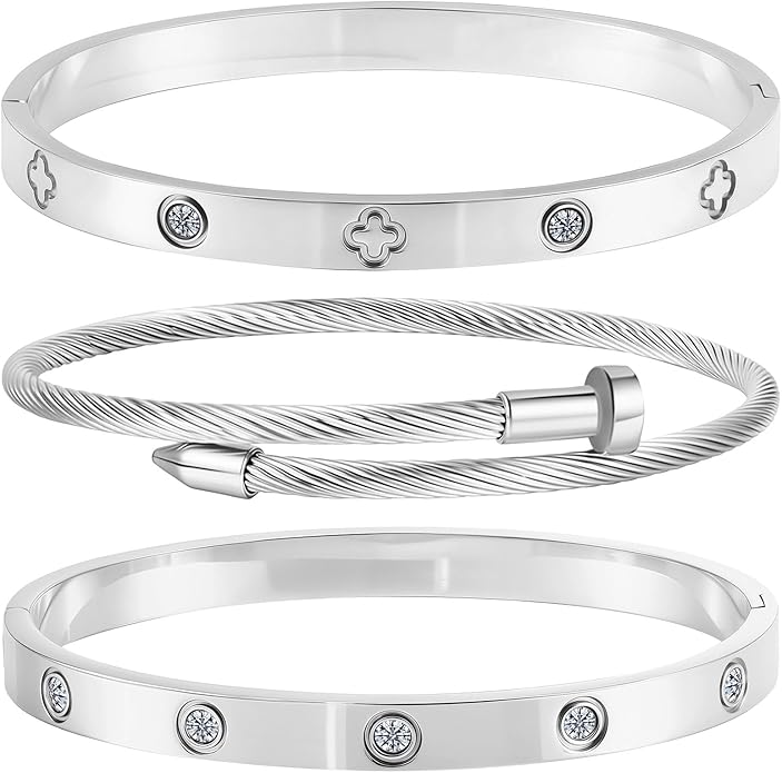 Gold Bracelets for Women - Stackable Bangles with Friendship & Love Theme - Stainless Steel Jewelry Gift for Her