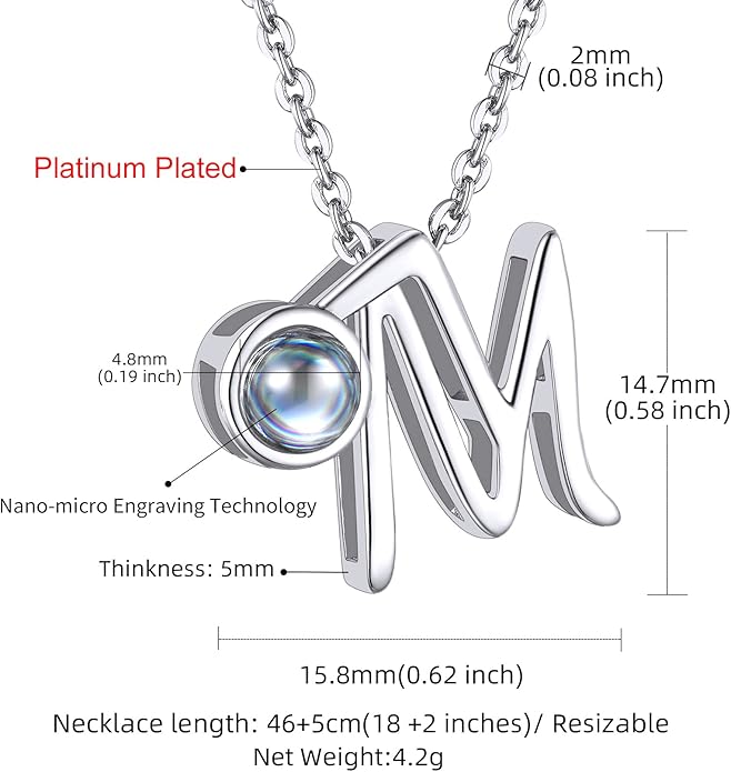 Custom4U Personalized Initial Picture Necklace for Women, Projection Necklace with Picture Inside, Gold/Silver Letter Pendant Necklace, Custom Photo Gifts for Mom Wife Birthday Valentines