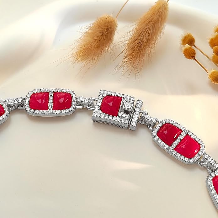 Chunky Necklace for Women 12 Colors Diamond Stone Gold Statement Necklace for Women Full Trendy Blue Birthstone Choker Necklace for Women Square Design Necklace Jewelry