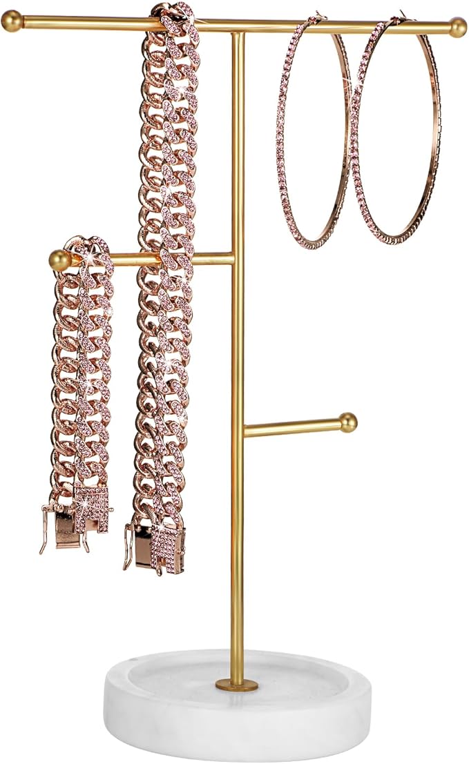 Batiyeer 3 Pcs Cuban Link Chain Necklace Bracelet Rhinestone Hoop Earrings Bling Crystal Hip Hop Jewelry for Women(16 Inch,Rose Gold Pink)