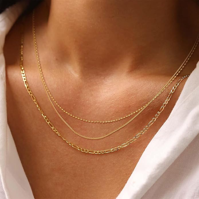 Freekiss Herringbone Necklace for Women,Dainty Gold Necklace,14k Gold Plated Snake,Gold Chain Choker Necklaces,Simple Gold Layered Necklaces,Gold Jewelry Gift for Women