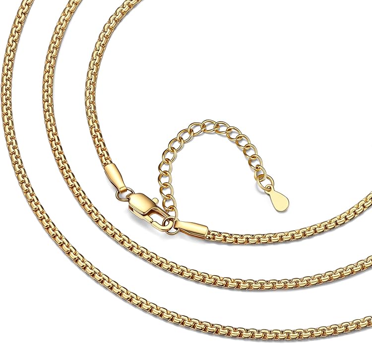 Bestyle 18K Gold Plated/Silver/Black Chain for Men, Hypoallergenic 2/4/6/8mm Stainless Steel Flat Link Chain Necklace for Men & Women Hip Hop Jewelry, 14-30"