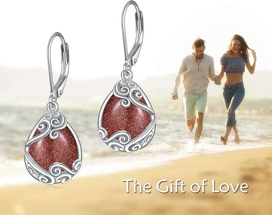 Moonstone Filigree Drop Dangle Teardrop Earrings 925 Sterling Silver Moonstone Leverback Earrings for Women Jewelry Gifts