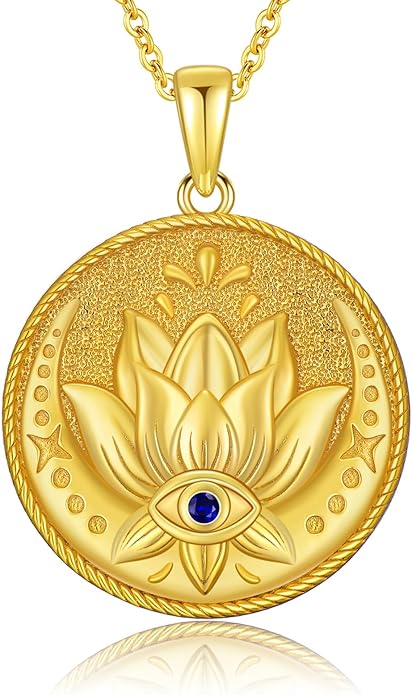 Evil Eye Necklace for Women 925 Sterling Silver, Protection Necklace with Blue Evil Eye Charm, Evil Eye/Lotus Pendant Jewelry, Birthday Christmas Gifts for Her