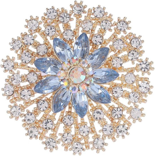 Rhinestone Crystal Flower Brooch Pin Sparkling Large Crystal Sunflower Brooch Vintage Floral Lapel Pins Rhinestone Flower Bouquet Broochs Rose Snowflake Broochs Wedding Bridal Dress Jewelry for Women