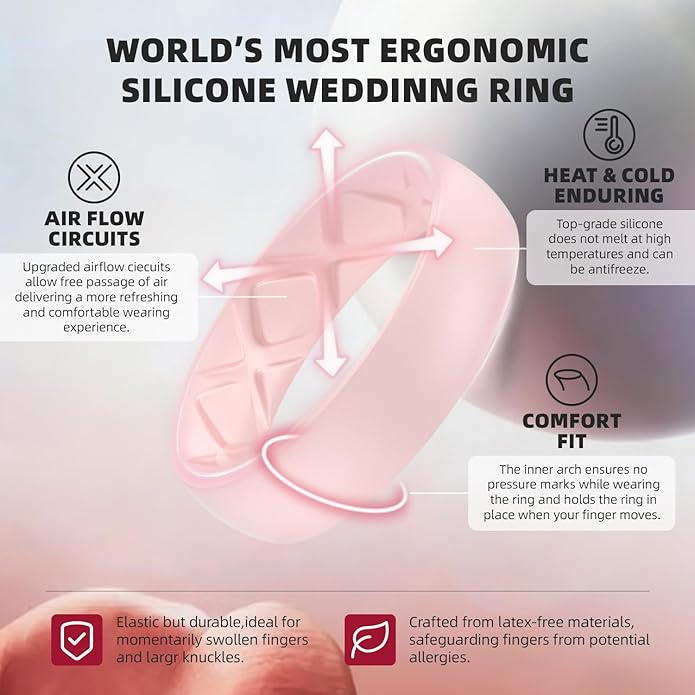 Egnaro Women's Bridal Rings Sets, 6mm Wide, 2mm Thick, Silicone Wedding Rubber Band with Half Size, Inner Arc Ergonomic Breathable Design