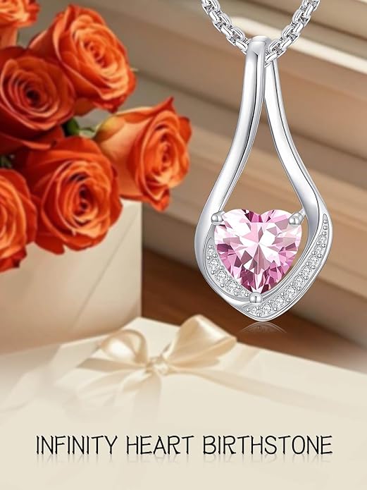 Birthstone Necklaces for Women,18k Yellow/White Gold Plated Forever Love Heart Infinity Pendant Necklace Anniversary Jewelry Christmas Birthday Gifts for Women Her Wife Girlfriend
