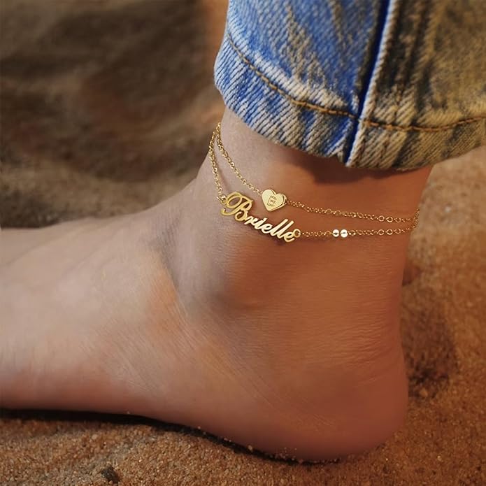 Yofair Ankle Bracelets for Women 18K Gold Plated Custom Gold Name Anklet Personalized Dainty Anklet Bracelet Summer Beach Jewelry for Women