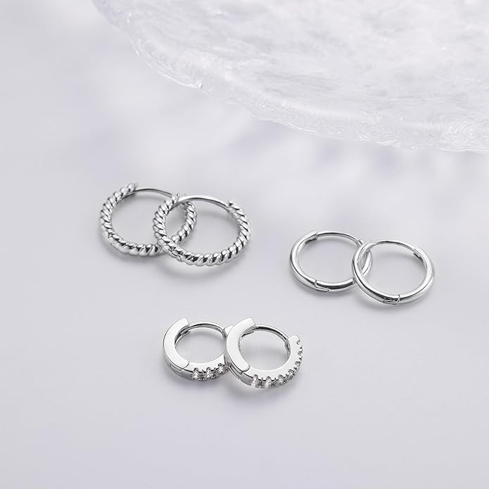 micuco 3 Pairs Small Hoop Earrings Set for Women, 14K Gold Plated Huggie Hoop Earrings for Men, Tiny Cartilage Hypoallergenic Earring Set