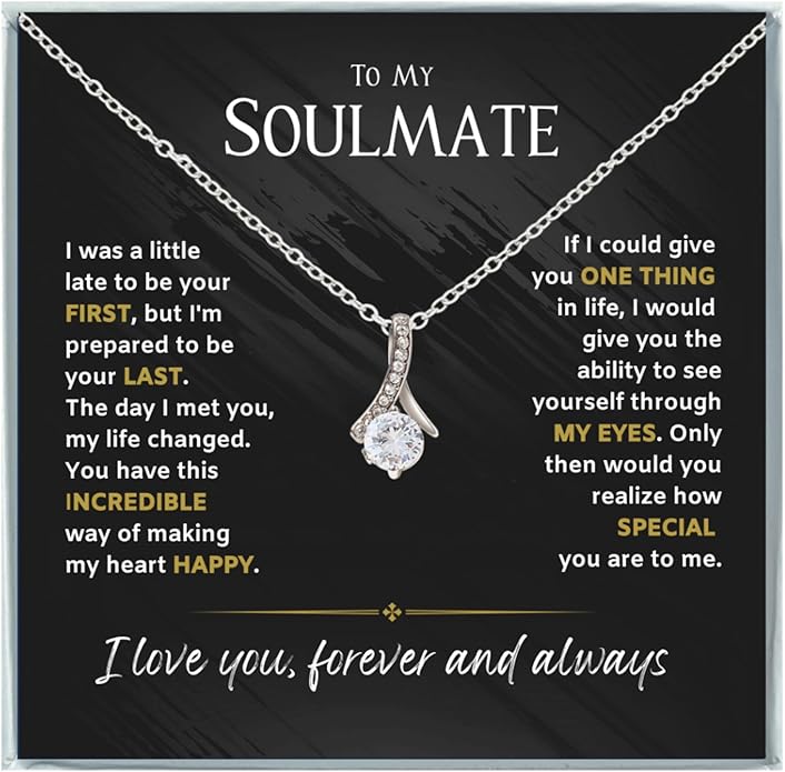 To My Soulmate Necklace For Women, Soul Mate Jewelry for Women, Future Wife Gifts, To My Wife Necklace from Husband, Gifts for Girlfriend, Pendant With Message Card